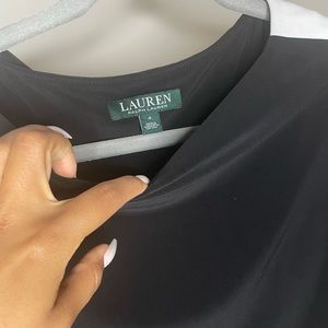 RAlph Lauren Black ruched dress with white strip